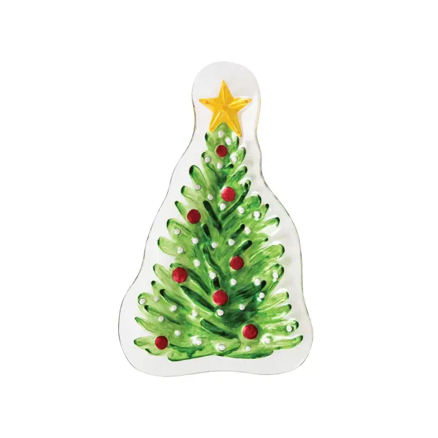 Gallerie II 8" x 13" Christmas Tree Slump Glass Santa Claus Cookie Appetizer Party Food Plate