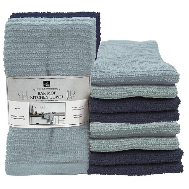 Homewear 12 Pack Kitchen Bar Mop Towels – Cotton, 16x19 Super Absorbent Utility Rags & Cleaning Cloths, Dishes, Housekeeping, Toallas De Limpieza – Reusable Machine Washable Towels – Blue/Indigo