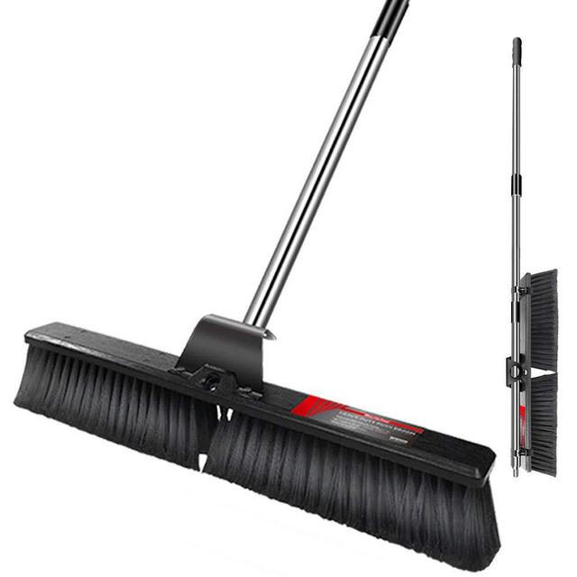 24" Push Broom Wide Outdoor Stiff Sweeping Broom With Stiff Bristles Heavy Duty Garden Yard Patio Broom Sweeper for Floors Surfaces Scrub and Cleaning