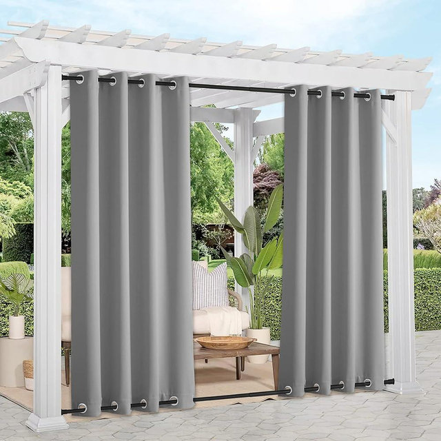 NICETOWN 2 Panels Sliver Grey Blackout Outdoor Curtains for Patio Waterproof 84" Long, Top and Bottom Rustproof Grommet Heavy Weight Windproof Drapes, Keep Privacy for Porch, W52 x L84