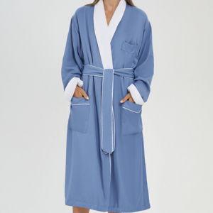Microfiber Shawl Robe Lined in Plush Periwinkle OSFI