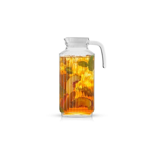 JoyJolt Beverage Serveware Glass Pitcher with Handle & 2 Lids - 60 oz Carafe for Hot Liquids or Cold Drinks