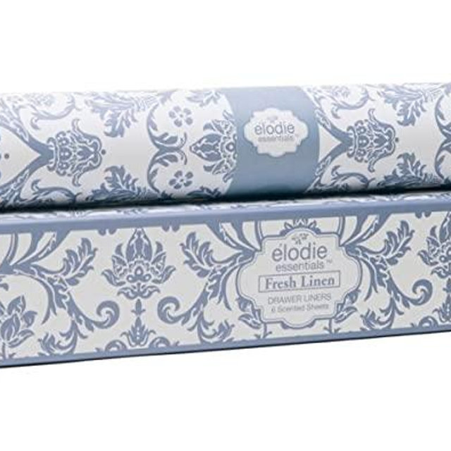 Elodie Essentials Scented Drawer and Shelf Liners - Royal Damask Print - Six (6) Large 14 x 19½ Inch Sheets - Non-Adhesive Paper Sheets for Dresser Drawers (Fresh Linen Scent)