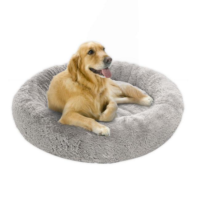 Friends Forever Coco Large Faux Fur Calming Donut Cuddler Pet Bed in Grey