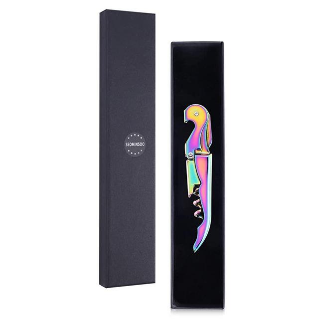 Double Hinged Rainbow Corkscrew, Iridescent Wine Bottle Opener and Foil Cutter, Iridescent Bar Accessories (Rainbow)
