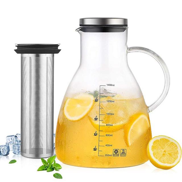 Glass Pitcher with Infuser - ZDZDZ 50oz Water Carafe with Handle and Stainless Steel Lid, Glass Beverage Pitcher for Homemade Fruit Juice & Iced Tea,Coffee,Hot Cold Water
