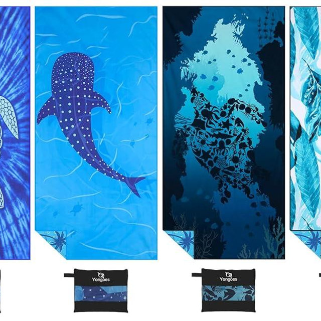 Yongoes 4 Pack Microfiber Lightweight Thin Beach Towel Sand Free Quick Dry Super Absorbent Large Towels for Swimming Pool Yoga Gym Travel Vacation Beach Accessories Essentials for Adults