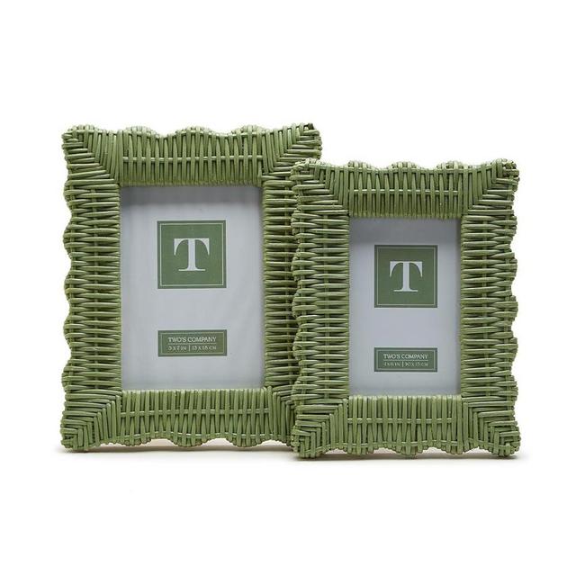 Generic Two's Company Green Wicker Weave Set of 2 Photo Frame Includes 2 Sizes: 4"" x 6"" and 5"" x 7""