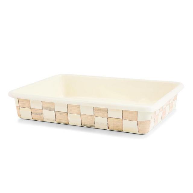 MACKENZIE-CHILDS Enamel Baking Pan for Oven, Rectangular Oven Pan, 9" x 13", Brown-and-White Mocha Check