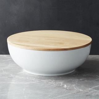 Merge Porcelain Serving Bowl with Wood Lid