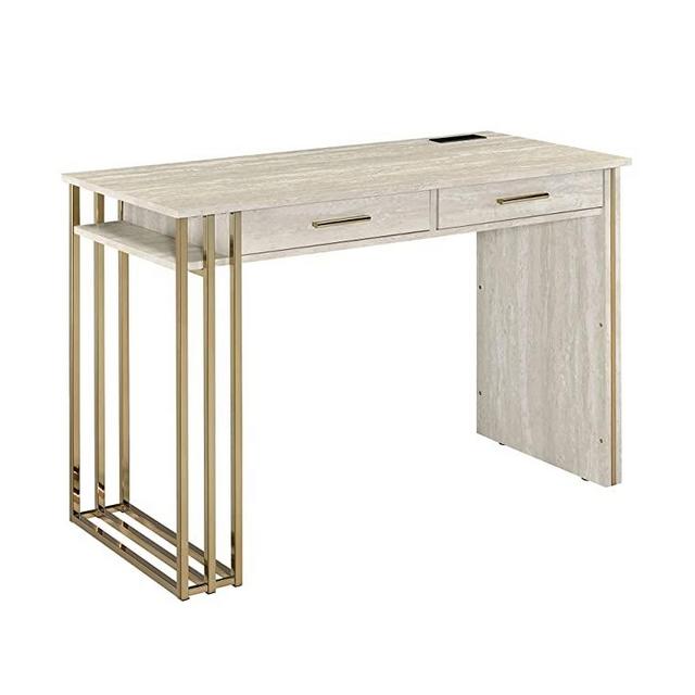 Acme Furniture Tyeid Writing Desk, Antique White & Gold Finish