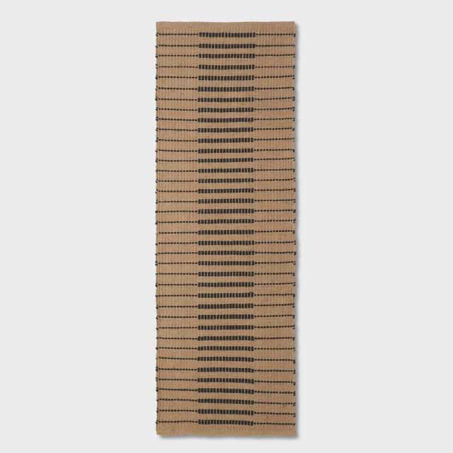 2'4"x7' Runner Reseda Hand Woven Striped Jute Cotton Area Rug Black - Threshold™ designed with Studio McGee