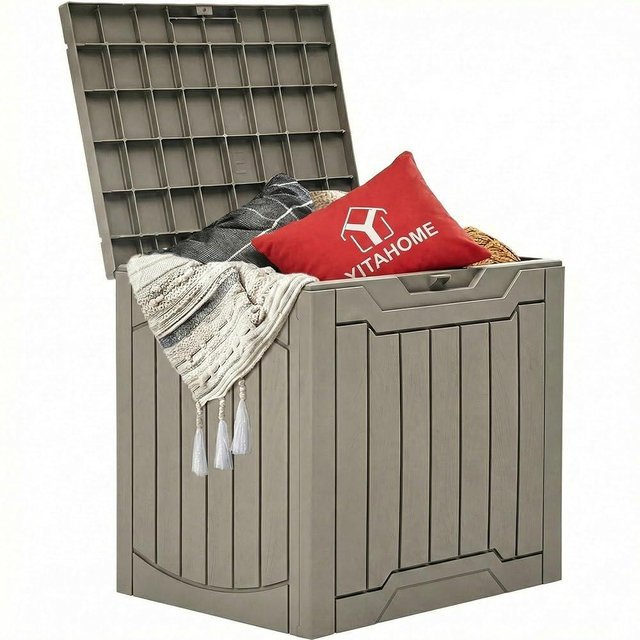 YITAHOME Outdoor Resin Storage Box 31 Gal, Water-resistant Patio Deck Box Outdoor Storage Box for Pillows, Garden Equipment, Securely Lockable, Light Brown