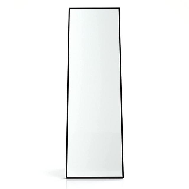 Full-Length Mirror Bedroom Floor Mirror Bathroom Mirror Standing, Hanging Or Leaning Against The Wall, Aluminum Alloy Frame Wall Hanging Large Decorated Figure Vanity Mirror 63"X20" (Black)