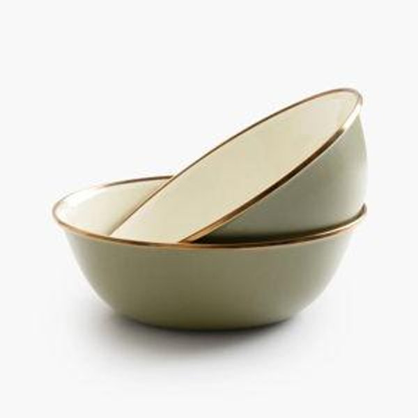 Enamelware 2-Tone Bowl Set - Olive Drab