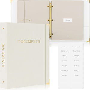 Beige Linen Binder: Important Document Organizer Set with Folders & Expanding Storage