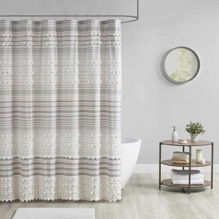 Calum Cotton Yarn Dye Shower Curtain with Pom Poms