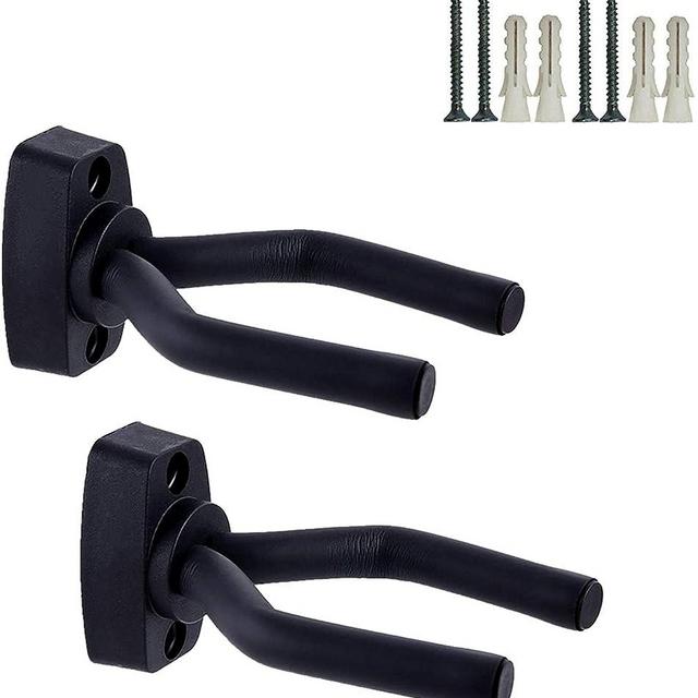 Guitar Wall Mount Hanger 2 Pack Black Guitar Hanger Wall Hook Holder Stand Display with Screws - Easy To Install - Fits All Size Guitars, Bass, Mandolin, Banjo, Ukulele