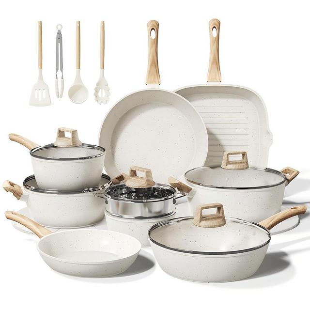 Bazova 24 Pcs Pots and Pans Set Non Stick Ceramic Cookware Set,Healthy Non Toxic Kitchen Cookware Sets with Large Capacity,Induction Compatible,Dishwasher Safe,PFAS/PTFE/PFOA/PFOS Free,Cream White
