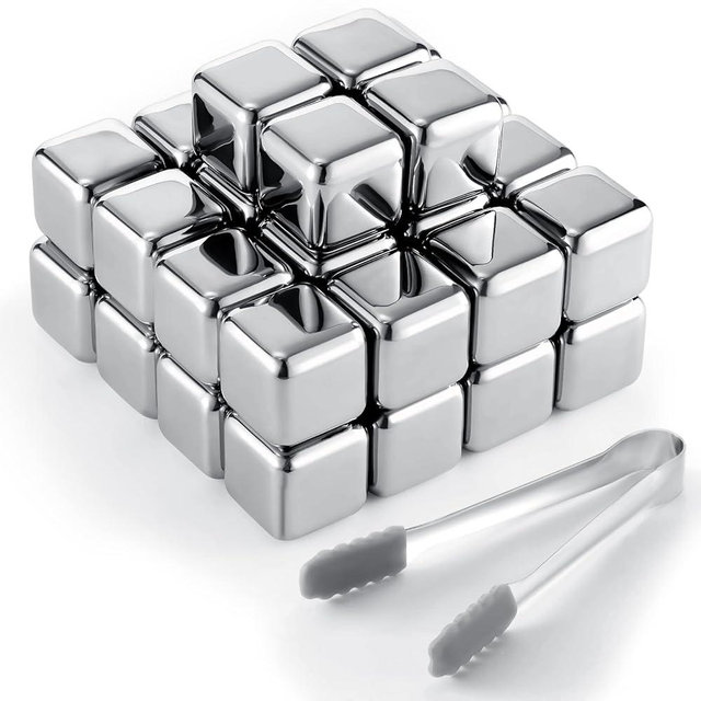 Yexiya 60 Pcs Reusable Stainless Steel Ice Cubes with Tongs Whiskey Cubes Vodka Metal Rocks Tool Ice Stones Rocks for Summer Drinks Chilling Whiskey Iced Coffee Vodka Liqueurs Wine Not Solid