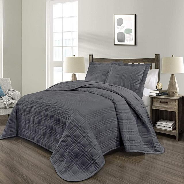 PHRIXUS Oversized King Quilt (118"x106"), Bedspreads King Size Grey Quilt Set, Lightweight Soft Comforter All Season Coverlet, King/Cal King