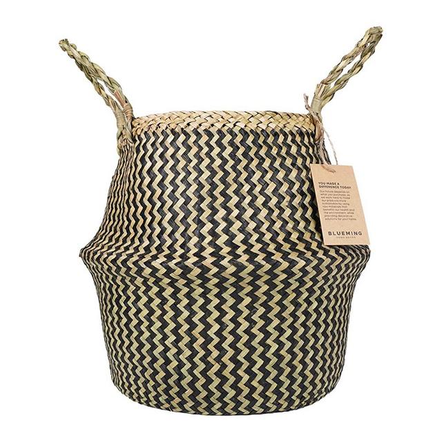 Blueming Home Decor Plant Baskets – Large Seagrass Plant Pot for Tall Indoor Plants, Woven Wicker Basket Planter for Boho Decor, Decorative Rattan Basket (Black, 10-11 Inch)