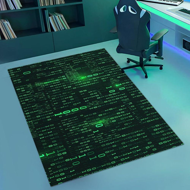 Washable Game Area Rug, Binary Code Design Gaming Programmer Teen Carpet Rug Doormat, Non-Slip Low-Pile Floor Carpet for Computer Bedroom Indoor Front Entrance Living Room Office (60" x 40")