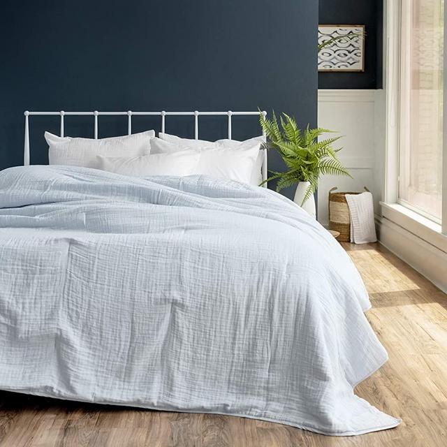 Welhome 100% Cotton Gauze Blanket - King Size (Powder Blue) - 114" x 96" - Supersoft - Superior Comfort - Lightweight - Breathable - Machine Washable