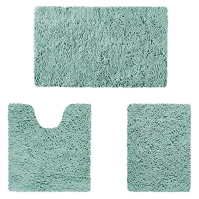 HOMEIDEAS 3 Pieces Bathroom Rugs Set Ultra Soft Non Slip and Absorbent Chenille Bath Rug, Eggshell Blue Bathroom Rugs Plush Bath Mats for Tub, Shower, Bathroom