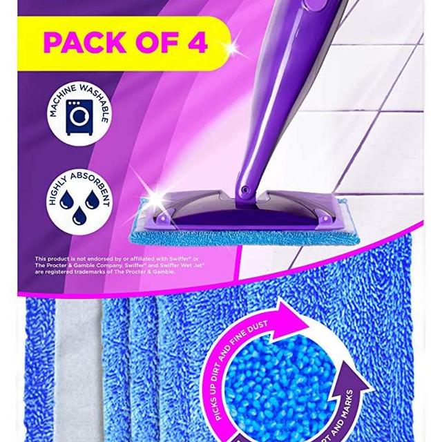 Microfiber Mop Pads Compatible with WetJet, 4-Pack (Mop is Not Included)