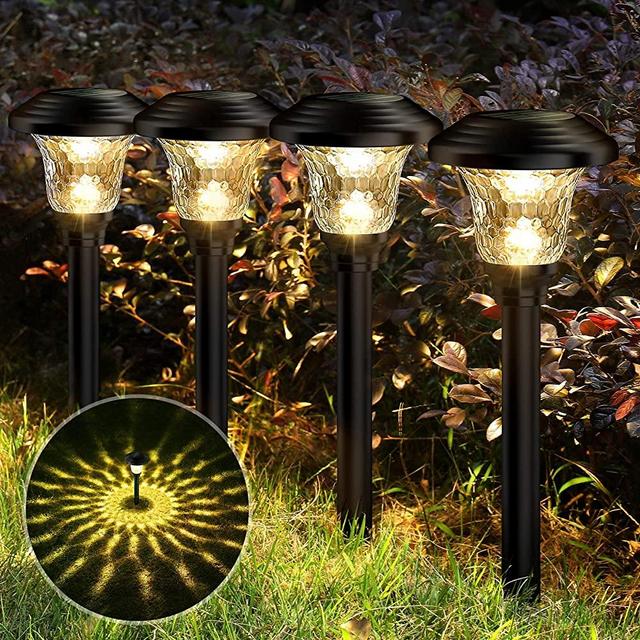 Balhvit Glass Solar Lights Outdoor, 8 Pack Super Bright Solar Pathway Lights, Up to 12 Hrs Long Last Auto On/Off Garden Lights Solar Powered Waterproof, Stainless Steel LED Landscape Lighting for Yard