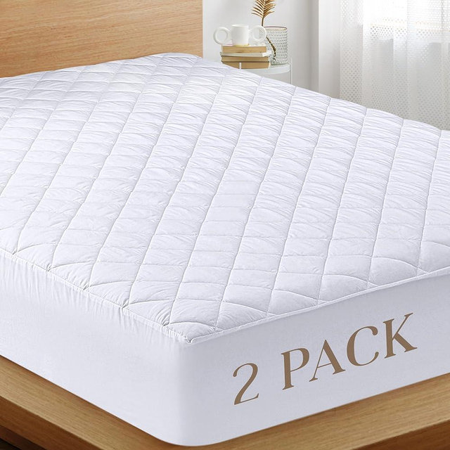 Utopia Bedding 2 Pack Quilted Fitted Mattress Pad (Queen), Elastic Fitted Mattress Protector, Mattress Cover Stretches up to 16 Inches Deep, Machine Washable Mattress Topper (White)
