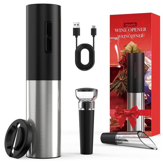 Electric Wine Bottle Opener,Assark Rechargeable Automotic Electric Corkscrew Wine Bottle Opener with Foil Cutter, Aerator Vacumm,Wine Pourer &USB Cable, For Home Gift Festival Party