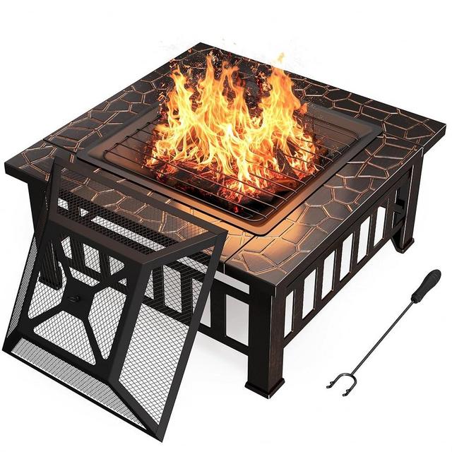 Devoko Outdoor Fire Pit, 32 Inch Firepit Table Metal Outdoor Fireplaces with Waterproof Cover for Outside Patio Camping (Copper)