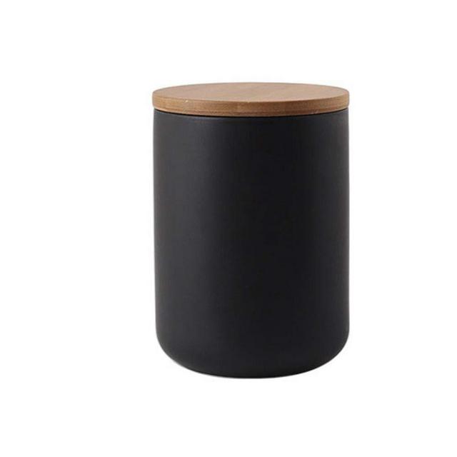 Ceramics Food Storage Jar Canister with Airtight Seal Bamboo Lid, Simple Style Kitchen Canister for Food Storage, Store Coffee, Sugar, Tea, Spices and More (Black ( 27.05oz/800ml ))