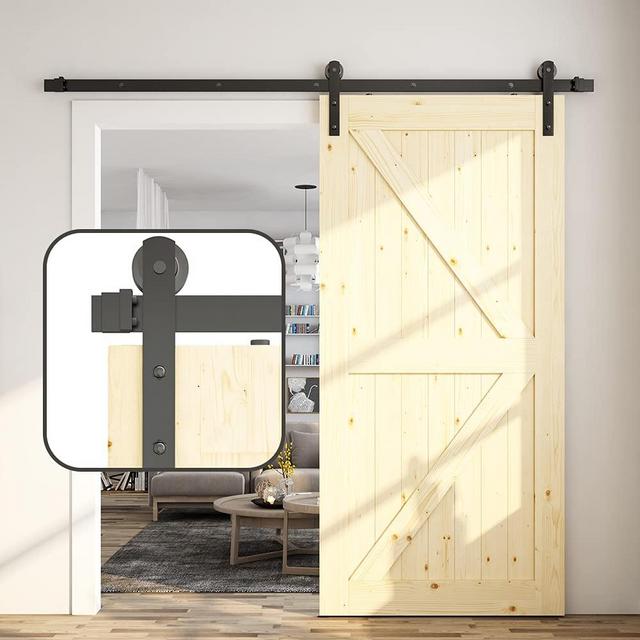 skysen 4FT Single Door Sliding Barn Door Hardware Track Kit Black (I Shape)