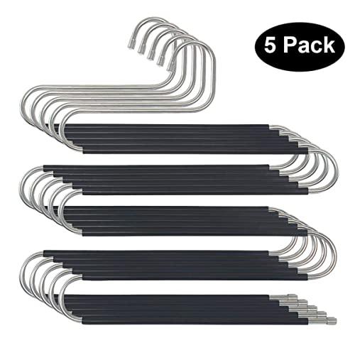 Myfolrena Pants Hangers Non Slip Updated S-Shaped 5 Layers Hangers Closet Space Saver for Jeans Scarf Tie Clothes(5-Pack)