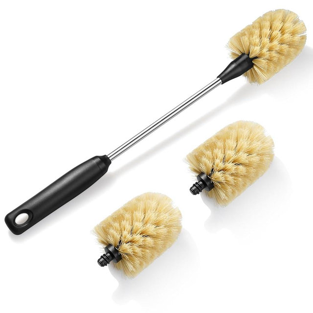 Purtribe Water Bottle Cleaning Brush with 2 Replaceable Heads, Compatible with Sport Bottles, Tumblers, Mugs, Wine Decanters, Glassware, Round, 1 Pack (15 in)