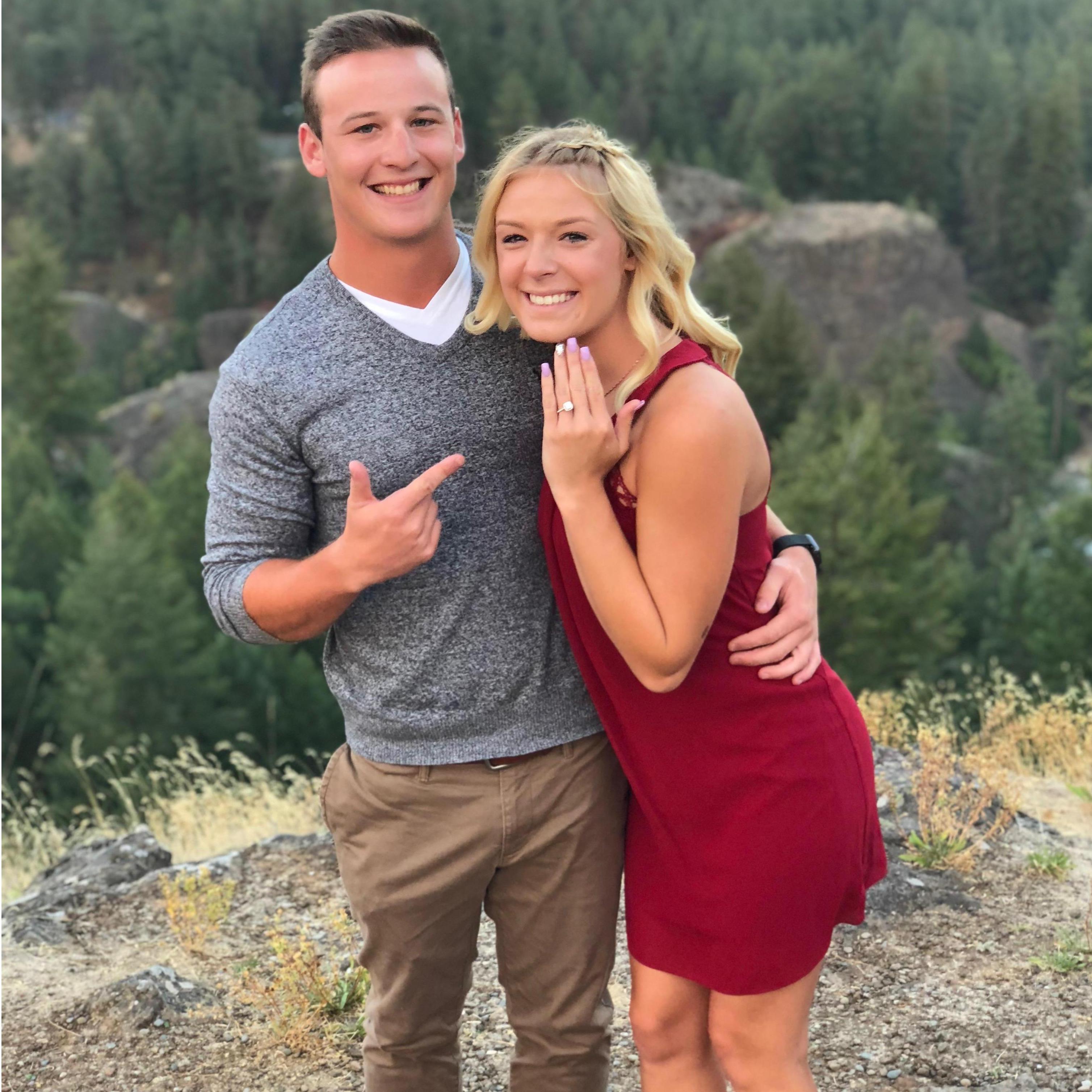 Happy engagement day! Aug 6th, 2018  Spokane, Wa. We went on a beautiful dinner date ending the night following the sunset. A stranger captured this photo for us minutes after he popped the question.