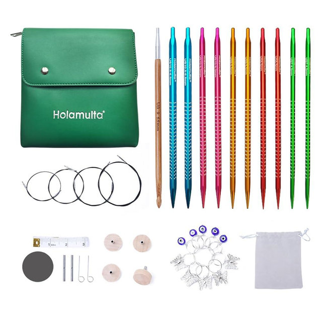 Holamulta Ergonomic Triangular Interchangeable Circular Knitting Needles Set - Ideal for Arthritis & Big Hands (Multi-Colored)