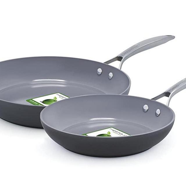GreenPan CC000044-001 Paris Ceramic Non-Stick 10 Inch and 12 Inch Open Frypan Set - Gray