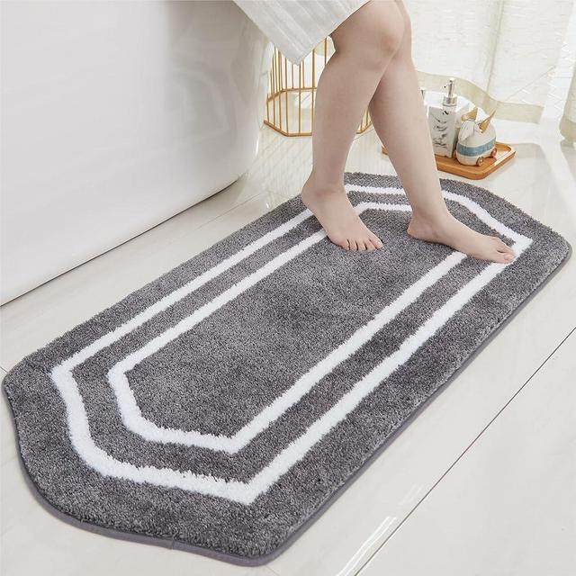 COSY HOMEER Extra Thick Bath Linen Sets Rugs - Anti-Slip Bath Mats Soft Plush 100% Strong Polyester Living Room Bathroom Water Absorbent(Grey,24x48 - Inches)