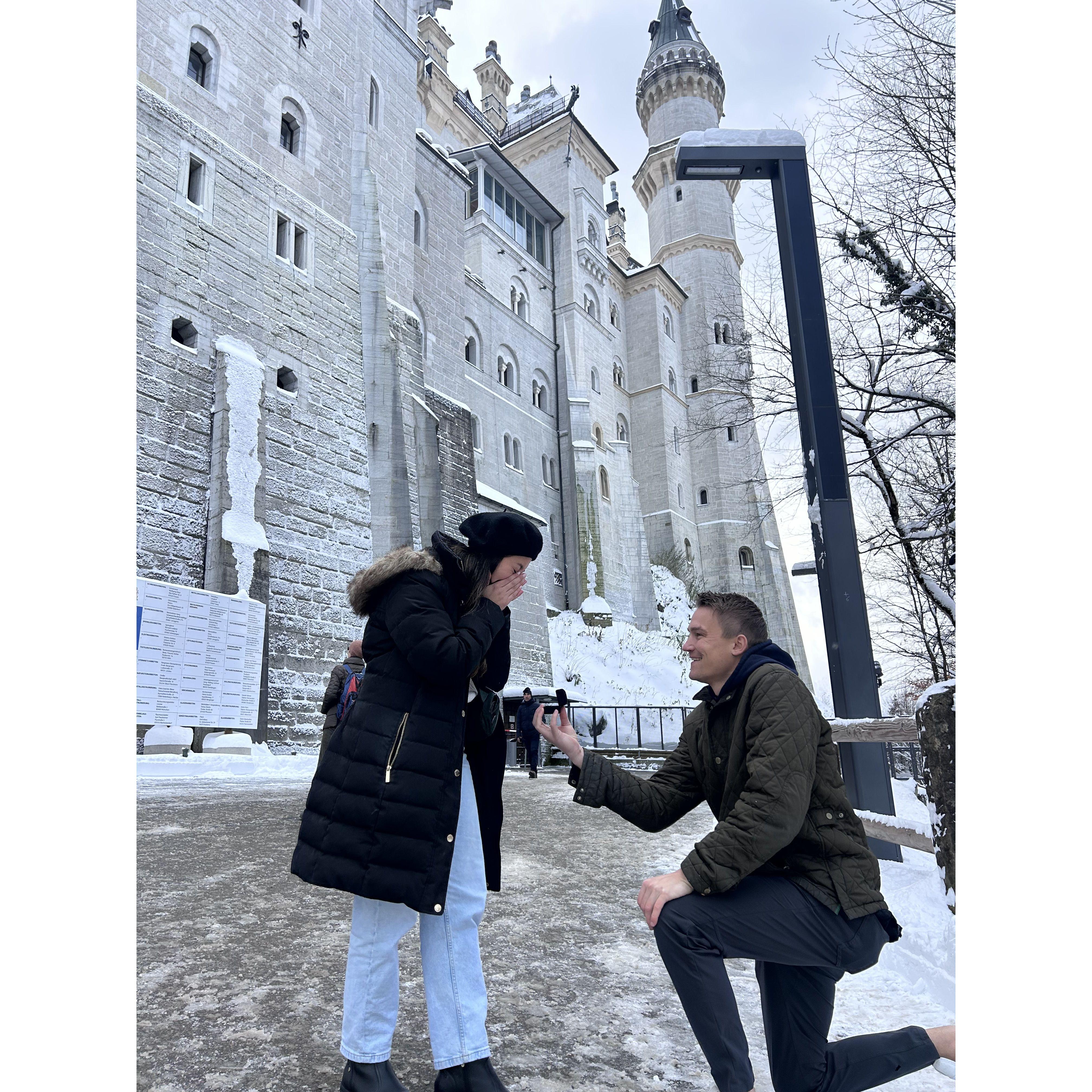 In true Prince Charming fashion, Cole proposed in Germany in front of the Neuschwanstein Castle - the inspiration behind Disney's Sleeping Beauty Castle.