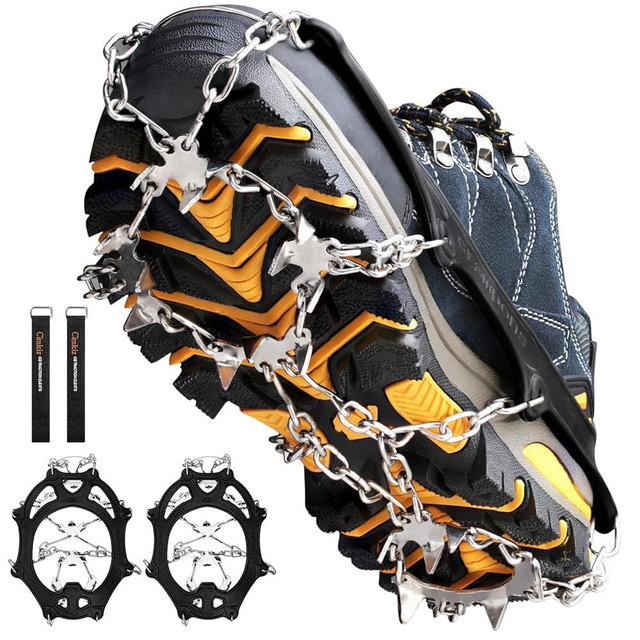 Cimkiz Crampons Ice Cleats Traction Snow Grips for Boots Shoes Women Men Anti Slip 19 Stainless Steel Spikes Safe Protect for Hiking Fishing Walking Climbing Mountaineering