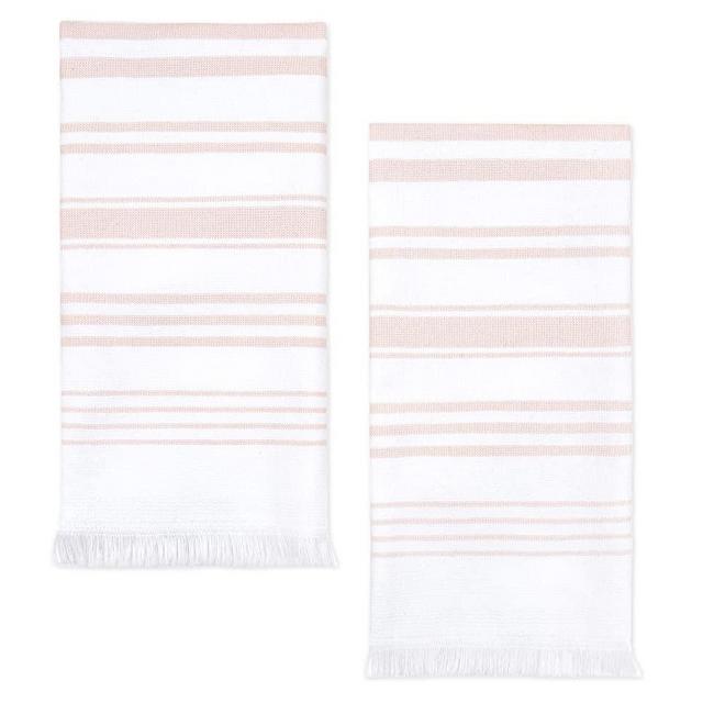 Sticky Toffee Cotton White Hand Towels Set for Bathroom, Soft and Absorbent Decorative Bath Hand Towels, Modern Blush Pink Striped Towels, Oeko-Tex Cotton, Reusable and Quick Drying, 28 in x 16 in
