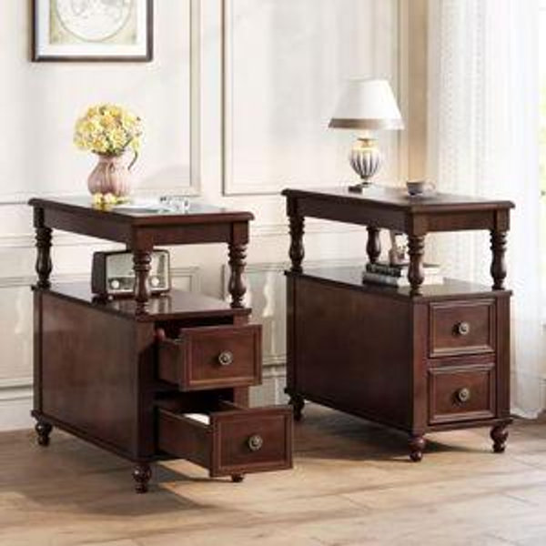 Vintage Brown 2-Drawer 11.8 in. W x 23.62 in. D Solid Wood Nightstand with Shelf, Beside Table for Bedroom
