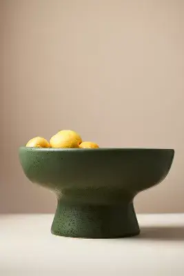 Green Stoneware Pedestal Bowl