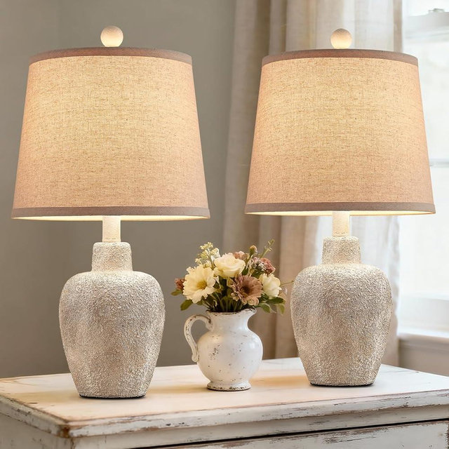 HUITICO Rustic Farmhouse Table Lamps Set of 2 Small 21" Country Cottage Coastal Bedside Lamps with Retro White Finish for Bedroom or Living Room Nightstands (Bulbs Not Included)
