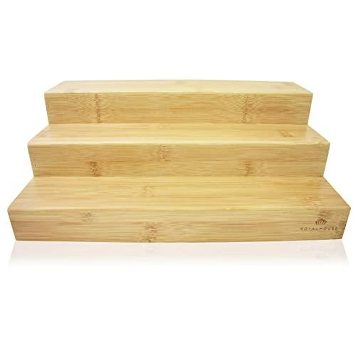 Bamboo Expandable Spice Rack Organizer – 3-Tier Kitchen Cabinet Space Space Saver – Countertop Display Shelf