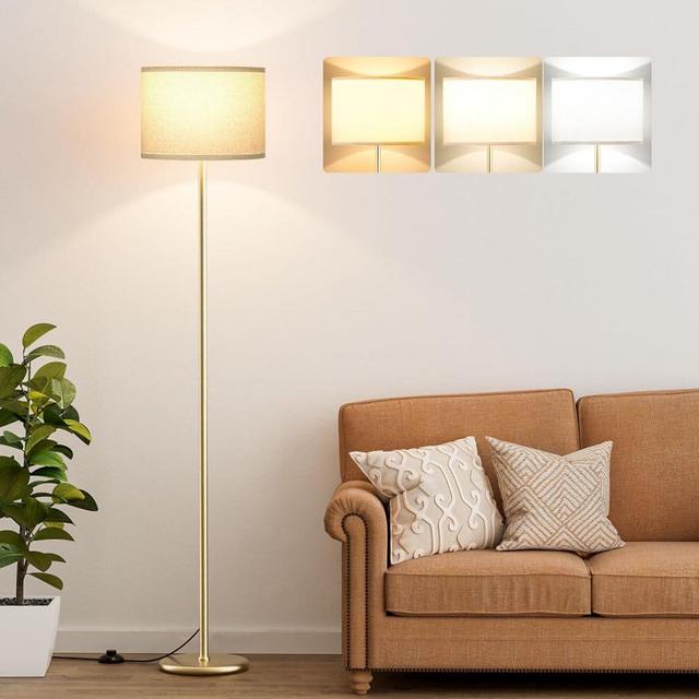 Ambimall 60'' Modern Floor Lamp with Shade, Tall Lamps for Living Room, Bedroom, Office, Dining Room, Beige Shade with Gold Pole(without Bulb)